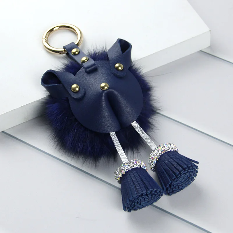 

Leather Creative Gift Tassel Hair Ball Rabbit Car Keyring Pendant Universal Applicable Mercedes-Benz Car Pendant Keychain