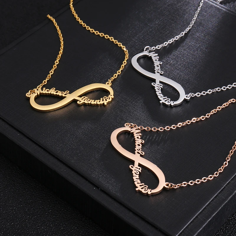 

Infinite Custom Name necklace Romantic Custom Name Necklace Personalized Two Nameplate Promise Charm Necklaces For Women Jewelry