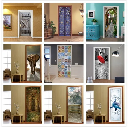 

3D Door Sticker Door Wrap Wall Sticker Mural Wallpaper Poster Self Adhesive PVC Removable Waterproof Door Decal Home Decor