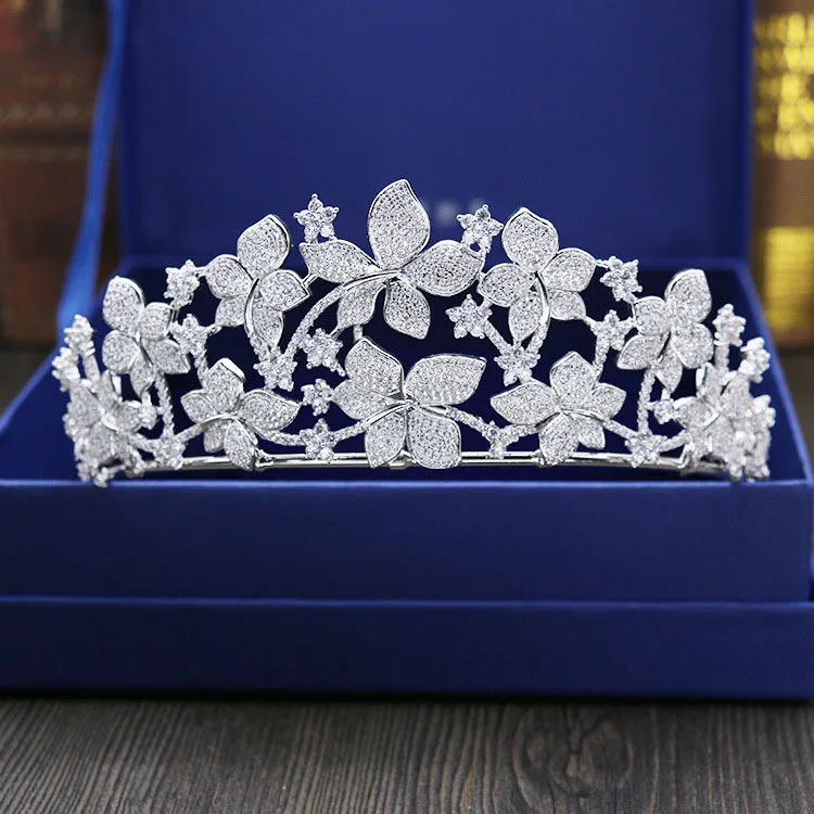 

Fashion pop big flowers crystal CZ zircon Princess crown wedding bride dinner banquet Beauty tiaras hair jewelry free shipping
