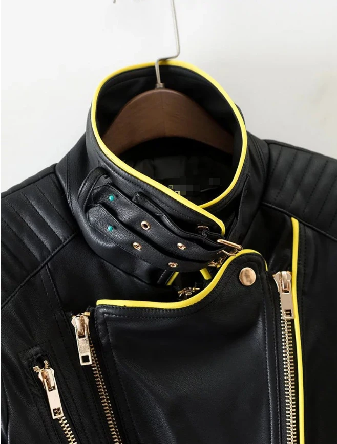 Женская повседневная черная кожаная куртка chaqueta de cuero de la Pu de las mujeres de moda brillante colores negro abrigo corto chaqu