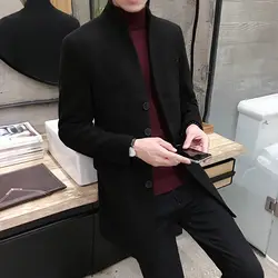 2019 зимний мужской повседневный Тренч с длинными рукавами, британский модный корейский дизайнерский тонкий воротник однобортный шерстяной