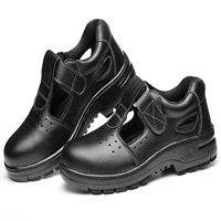 Мужская Летняя Рабочая безопасная обувь сандалии со стальным носком Нескользящие повседневные строительные защитные сапоги - Цвет: Черный