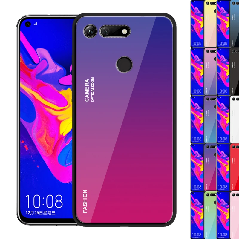 Модные прозрачные градиент Цвет закаленное Стекло чехол для Huawei Honor 8X10 Lite V20 6X V10 9N