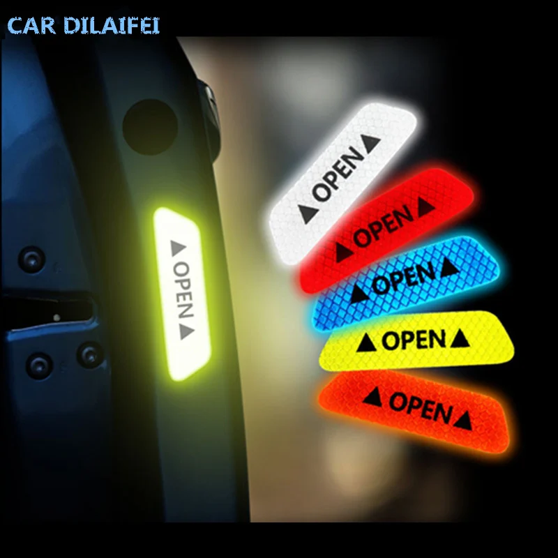 

4Pcs Warning Mark Reflective Tape Universal Exterior Accessories Car Door Stickers for Fiat Panda Bravo Punto Linea Croma 500