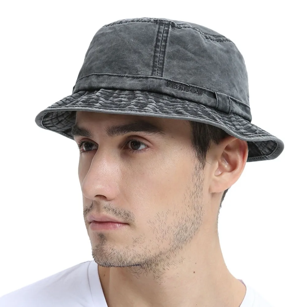 

VOBOOM Black Washed Cotton UV Protection Bucket Hat Men Summer Boonie Hunting Fisherman Hats Travel Japanese Korea Sun Cap 163