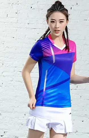Женский/мужской костюм: футболка для бадминтона+ шорты, Мужская теннисная рубашка, женская футболка для пинг-понга, быстросохнущая футболка для тенниса, комплект одежды для поезда - Цвет: women shirt  skirt