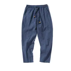 2019 Хлопок Льняные Мужские штаны крутые эластичный пояс на шнурке плюс размер брюки мужские Y1768