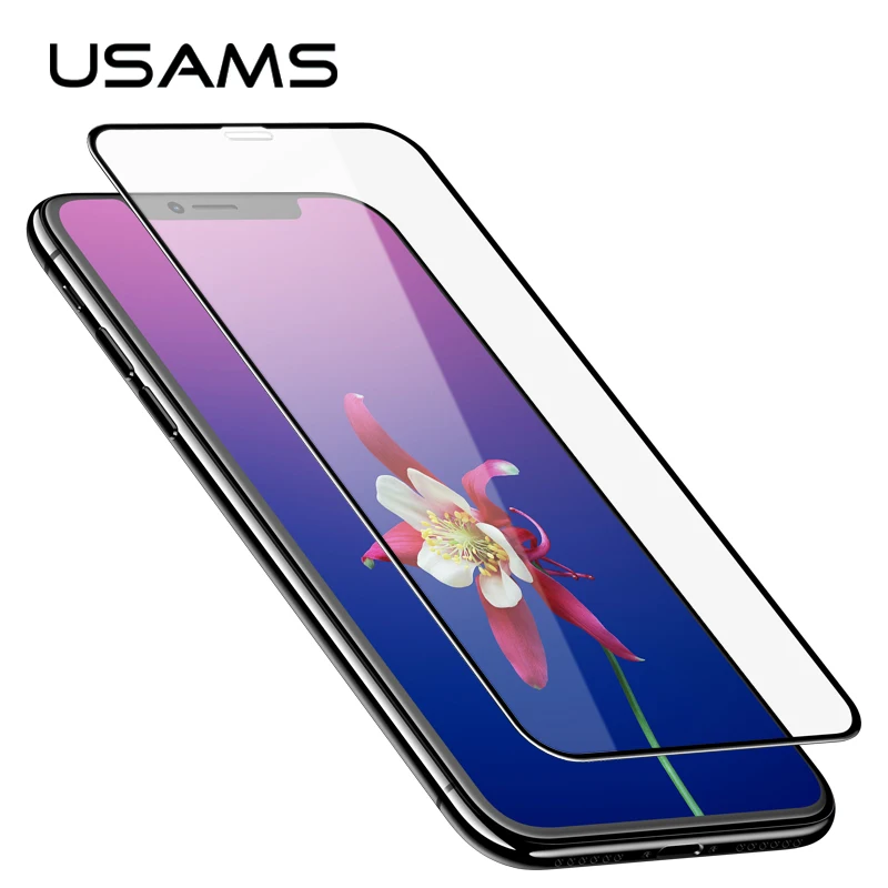 For iPhone X Glass USAMS 0.23mm 9H Carbon Fiber 3D Full Cover Tempered