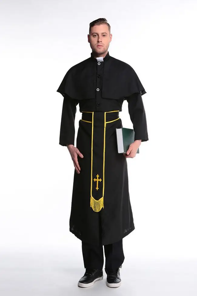 Костюм для взрослых пастора, монаха, костюм, костюм крестного отца, попа, слуга, попа, одежда для Хеллоуина