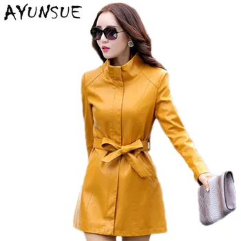 

Leather Jacket Women Trench Coat 2020 Fall Slim Faux Sheepskin Leather Coats Ladies Elegant chaquetas de cuero mujer WUJ0066