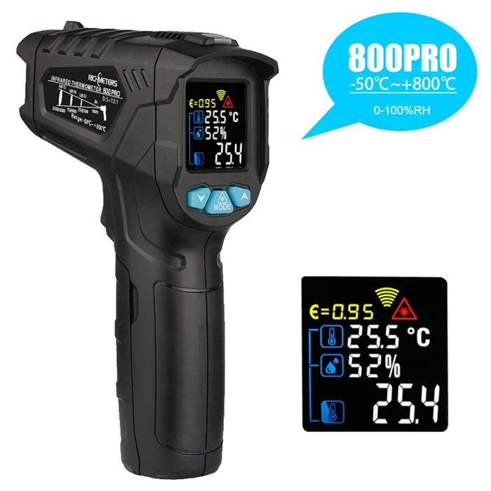 800Pro/800 Бесконтактный цифровой инфракрасный термометр пирометр-50~ 800C аквариумный лазерный ИК-температурный пистолет влажность - Цвет: 800Pro