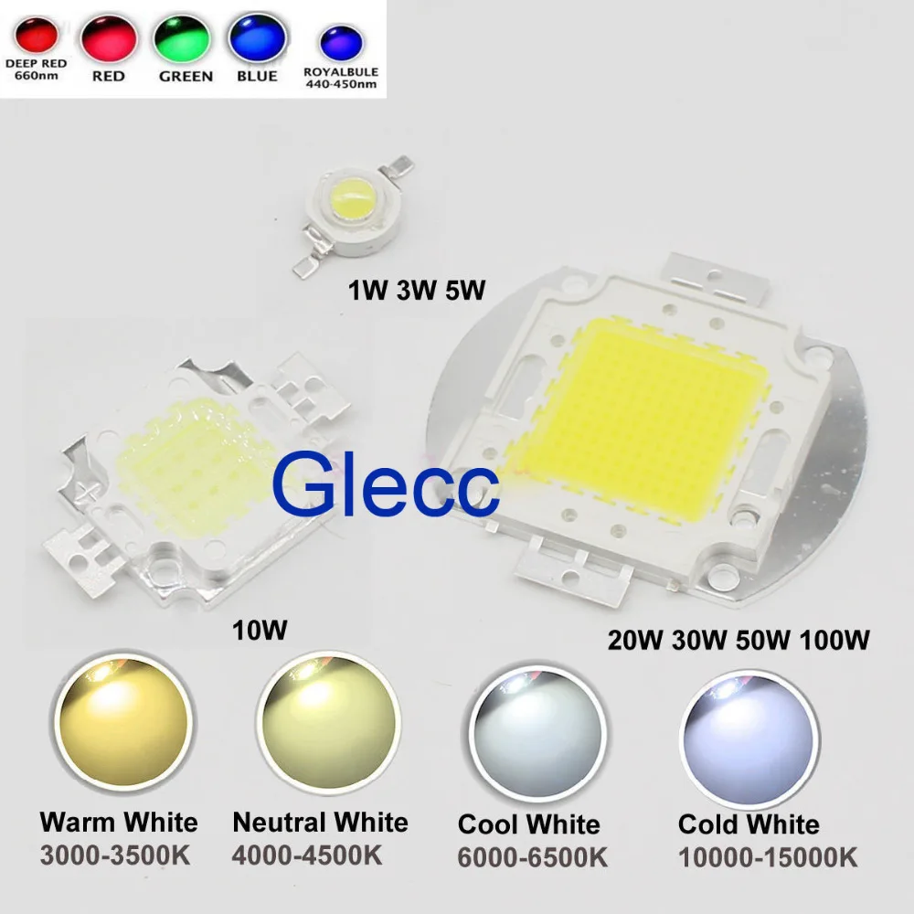 

High Power LED Chip 1W 3W 5W 10W 20W 30W 50W 100W COB SMD LED Bead White RGB Grow Full Spectrum 1 3 5 10 20 30 50 100 W Watt