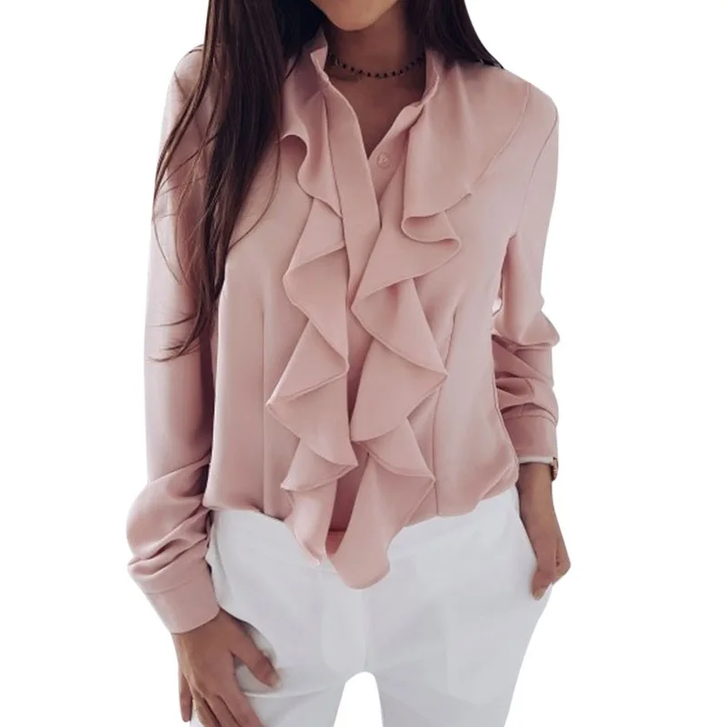 NIBESSER 2020 Fashion Korean Style Office Work Wear Ruffle Pleated Long Sleeve Women White Blouse Top Lady Shirt | Женская одежда