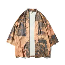 Для мужчин китайский Стиль печати рубашка куртка мужской моды Повседневное кимоно кардиган пальто сезон: весна–лето рубашка верхняя