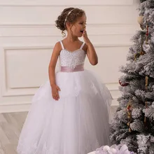 Новые милые белые детские вечерние платья принцессы для девочек бальное платье с аппликацией для девочек в цветочек, платье на свадьбу, платье для торжеств вечернее платье для детей
