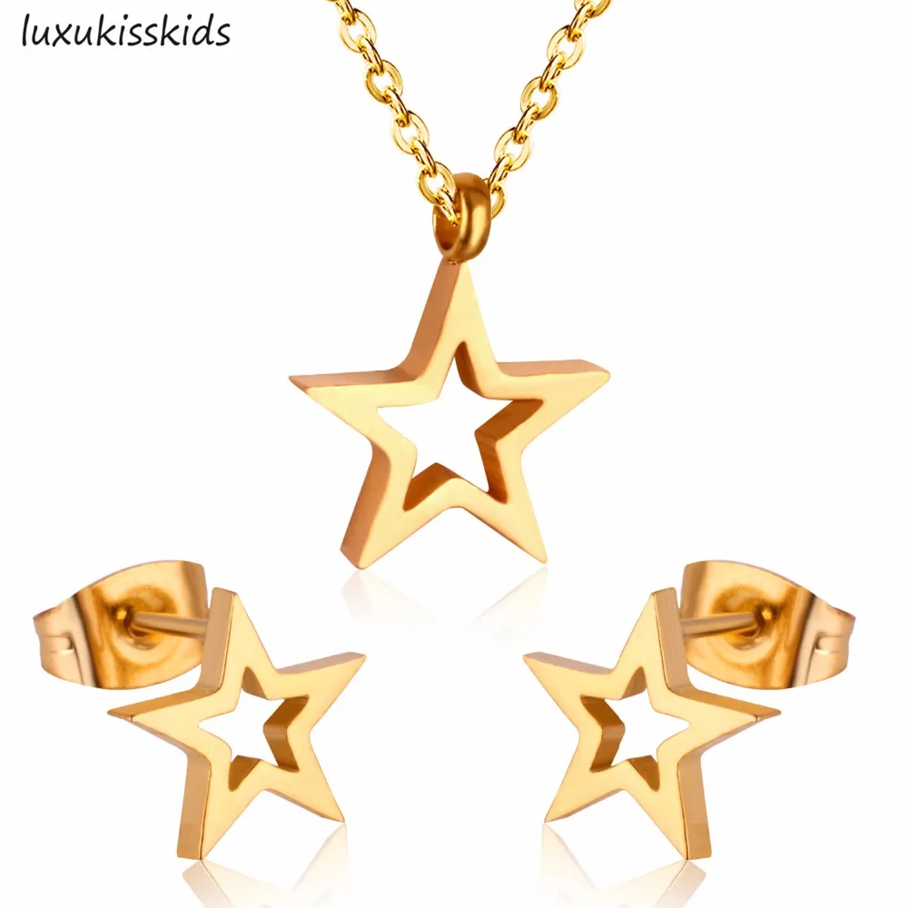

LUXUKISSKIDS Top Quality Stainless Steel Jewelry Sets Necklace Earrings Sets Star Accessories