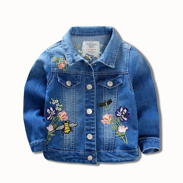 Baby Girls Denim Jackets Coats Fashion Long Sleeves Embroidery Denim