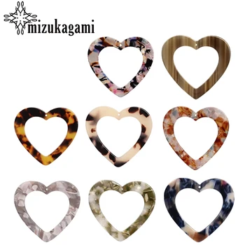 

5pcs/lot 46mm Acetic Acid Resin Hollow Flat Smooth Heart Charms Pendants For DIY Earrings Jewelry Making Finding Accessories