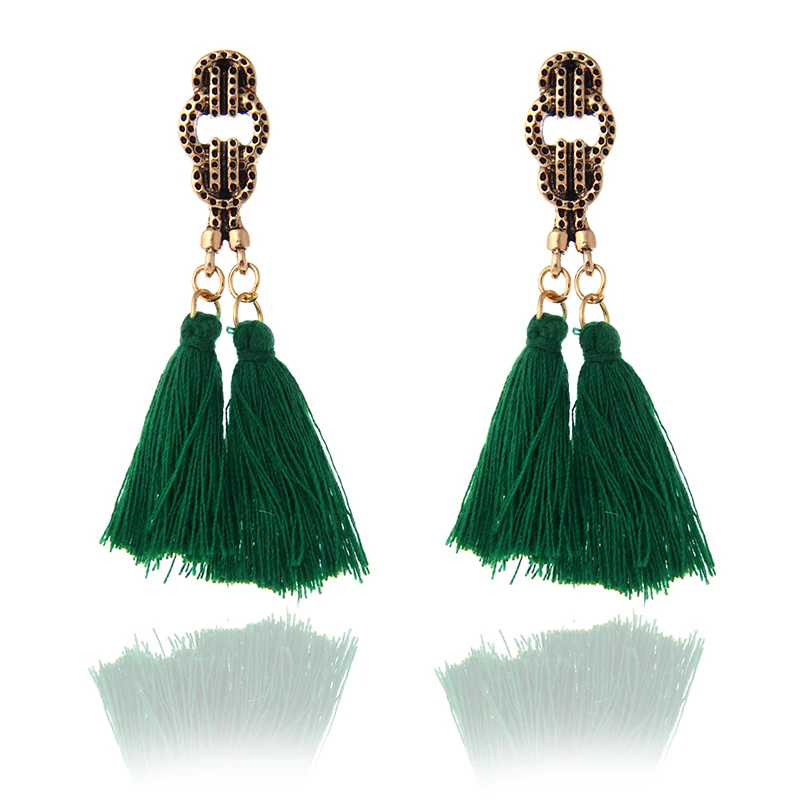 

Fashion New Plating Alloy Charm Black/Grey/Green/Red Tassel Earrings Pendant Brinco Drop Vintage Earring jewelry Gift e0236