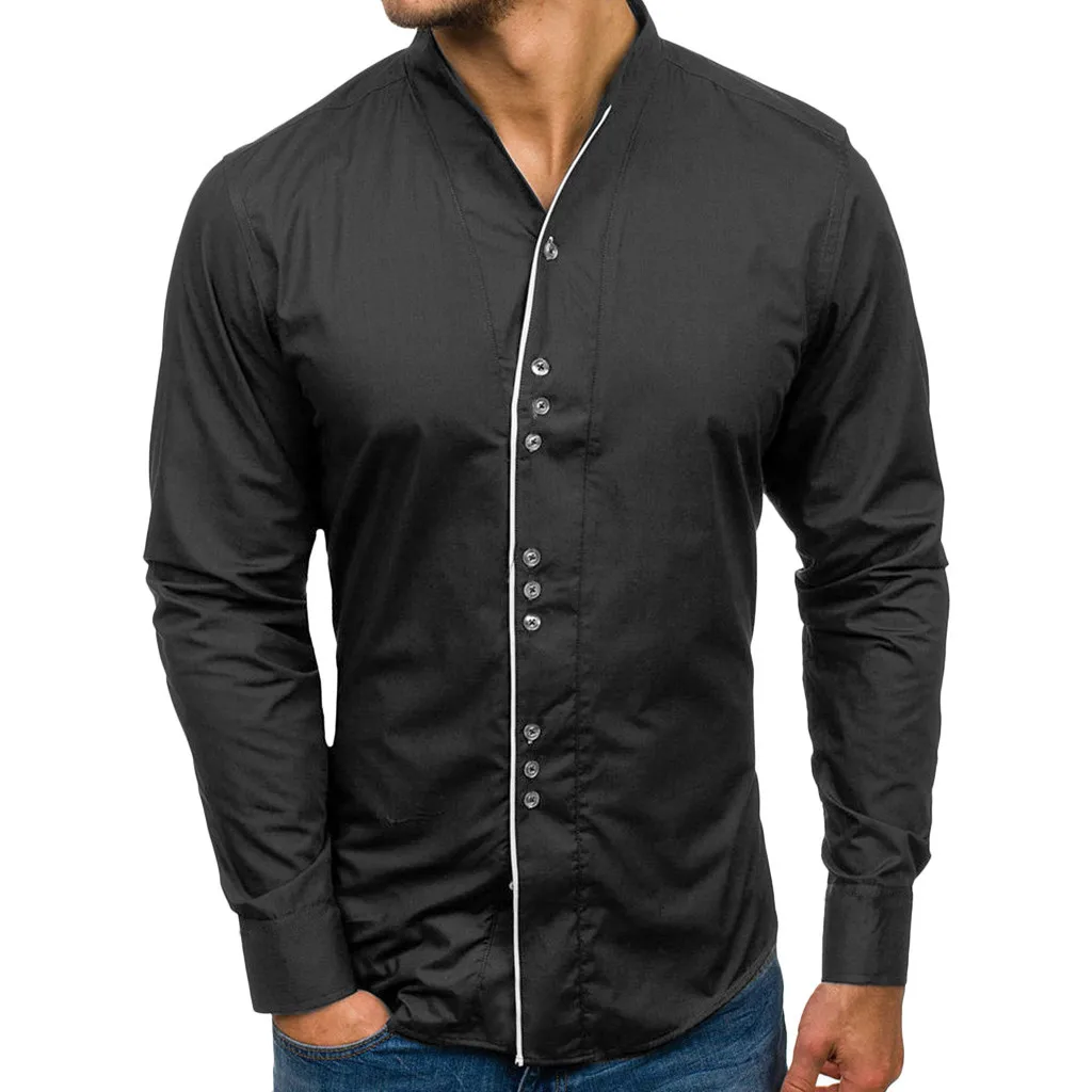 

2019 New Arrival Men Shirts Men Casual Solid Design Buttons Shirt Long Sleeve Top Blouse camisas hombre manga larga#3