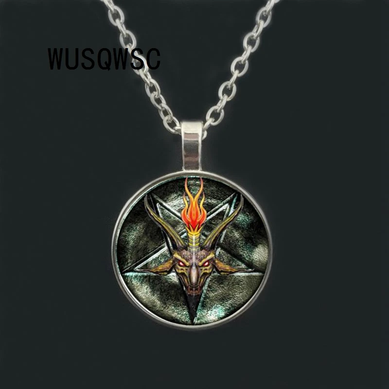 

WUSQWSC Baphomet Inverted Pentagram Pendant & Necklace Of Goat Glass Dome Necklace Jewelry Satanism Jewelry Party Gift