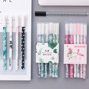 

6 pcs/lot Green Plants Flamingo Sakura Gel Pen Signature Pen Escolar Papelaria School Office Supply Promotional Gift
