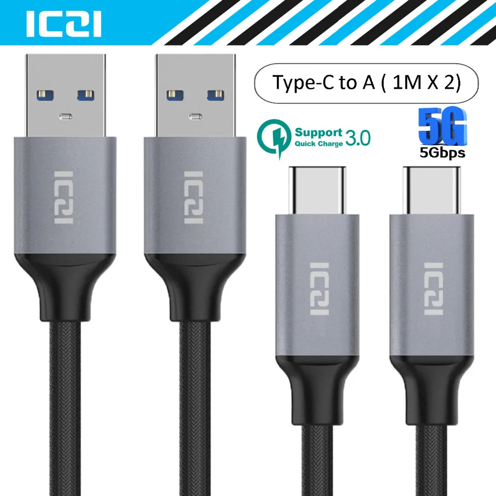 Iczi 2 قطع usb 3.0 إلى نوع c كابل المسؤول مزامنة سريعة نقل البيانات usb 3.1 كابل ل macbook chromebook بكسل نيكزس 6 وعاء هواوي