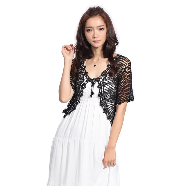 Hand knitted Women's Short Sleeve Crochet Shrug Lace