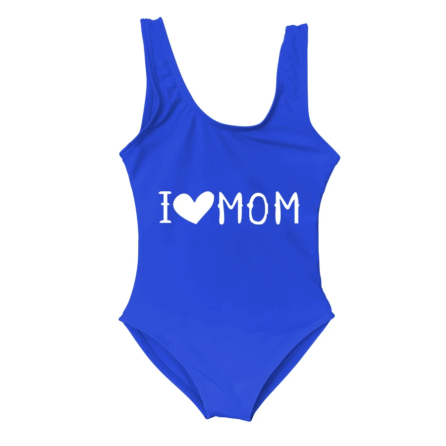 Детский цельный купальник для родителей и дочки, детский купальник с надписью «I Love Mama», Цельный купальник для девочек, детские купальники
