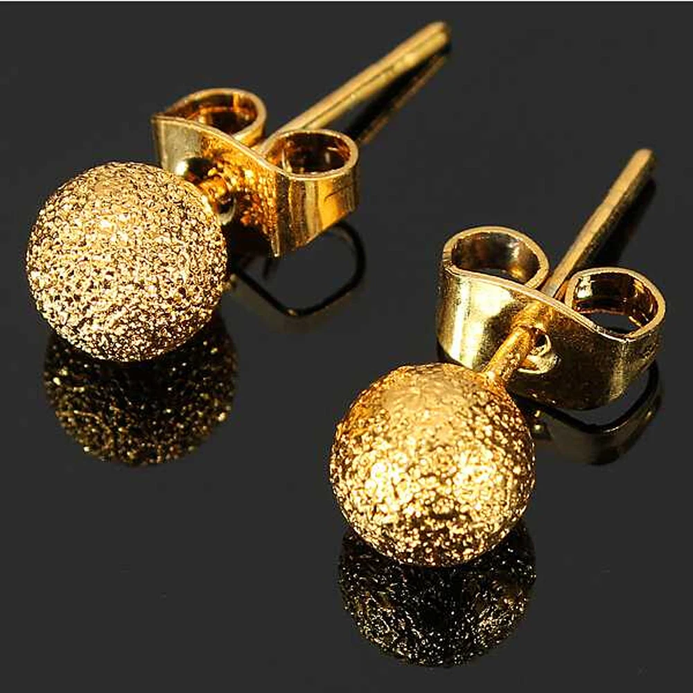 New Fashion Jewelry Charming Earrings Metal 24k Yellow Gold Filled Stud Earrings Ladies Elegant Chic Matte Balls Stud Earings