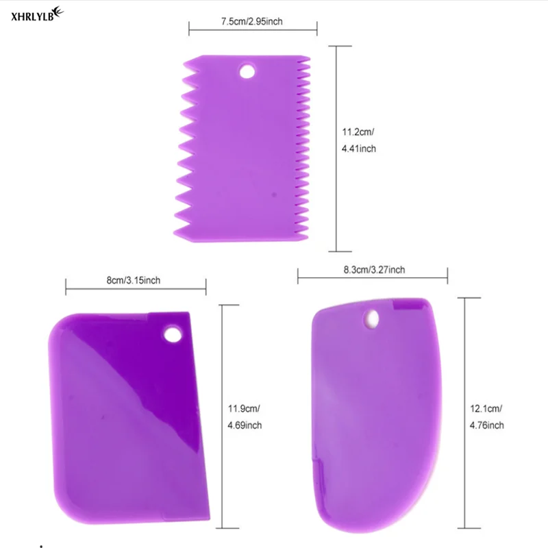 XHRLYLB цветной трехсекционный скребок для торта крема нож для лица Аксессуары для выпечки торта Кухонные гаджеты вечерние принадлежности. 7z - Цвет: Фиолетовый