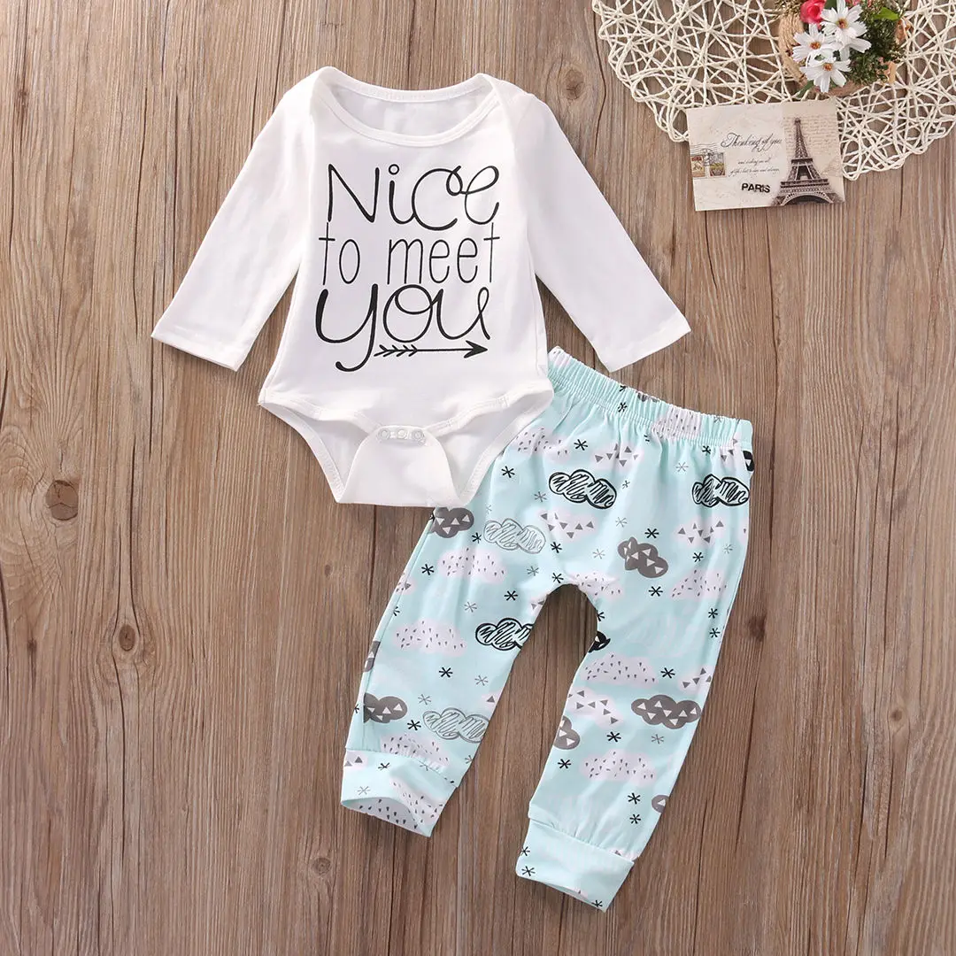 

2017 Autumn New Baby Girls Clothes Newborns Long sleeve print letters Baby Romper+Pants Infant 2 Pcs Baby Girl Clothing Set