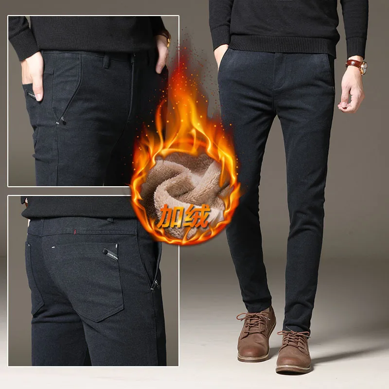 Lguc.H Men's Winter Trousers Fashion Slim Winter Fleece Thick Warm