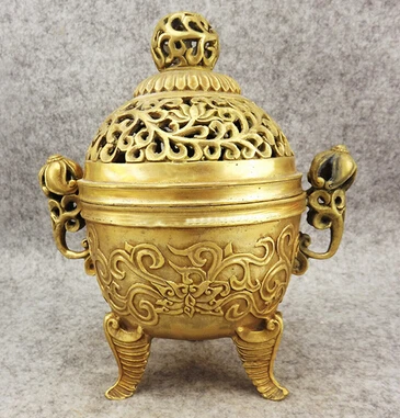 

Copper Brass CHINESE crafts decoration Asian Oversized antique copper incense burner lucky incensing incense stove xuande