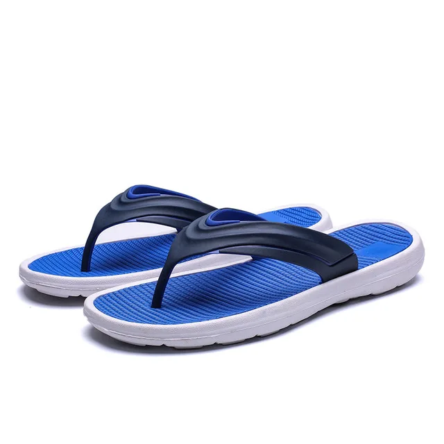 Мужские пляжные вьетнамки; коллекция года; Летняя обувь на плоской подошве; удобные мужские модные сандалии без застежки; мужские повседневные Вьетнамки; тапочки; SH022807 - Цвет: blue