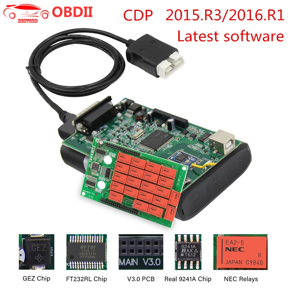 

TCS CDP WOW 2015.R3/2016.R1 V3.0 NEC Relay Real 9241A Bluetooth CDP OBD2 scanner car truck auto diagnostic tool as multidiag pro