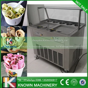 

Double square pans of 220V / 110V Thailand fried ice cream roll machine with R410A Refrigerant (Free shipping by sea)