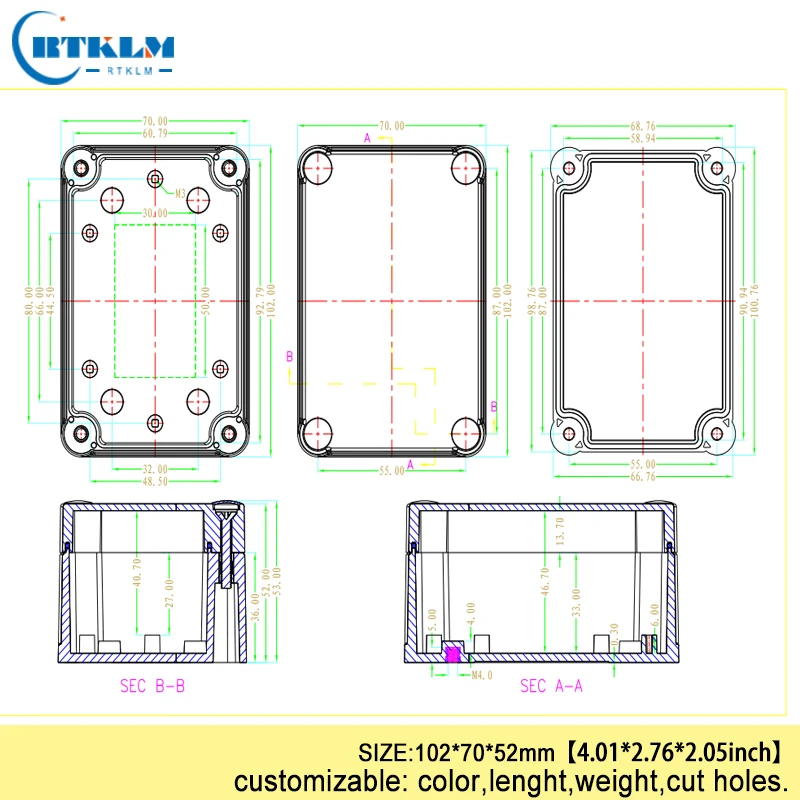 Пластиковый ящик для проекта, электронный чехол, самодельный корпус, корпус для электроники, корпус из АБС-пластика, водонепроницаемая пластиковая коробка 102*70*52 мм, 3 шт