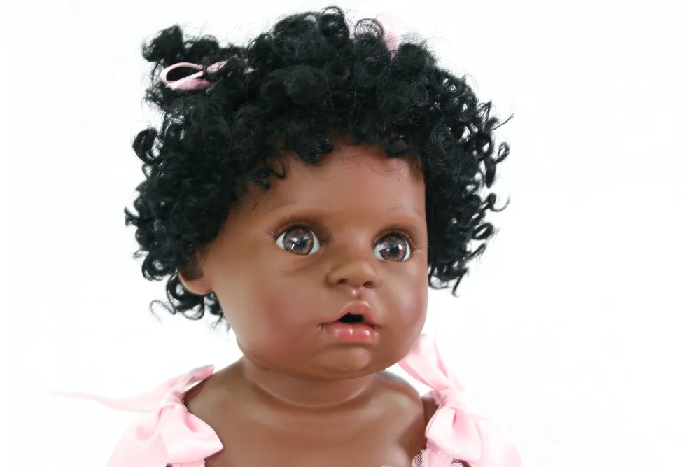 56 см полностью силиконовая кукла Reborn Baby Doll игрушка 22 дюймов черная кожа новорожденная девочка принцесса малыши кукла ребенок игрушка bebe кукла