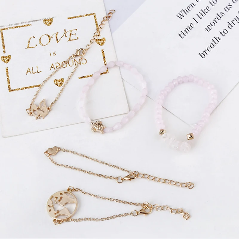 Cpop Boho модные золотые Многослойные очаровательыне браслеты для женщин лиса черепаха карта бусины браслеты с сердечками браслет набор ювелирных изделий Аксессуары