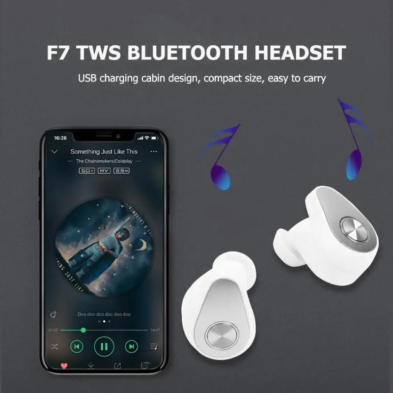 F7 TWS Bluetooth 5,0 наушники мини беспроводная стерео спортивная Гарнитура наушники-вкладыши расстояние передачи 10 метров 26,4X24,8X20 мм