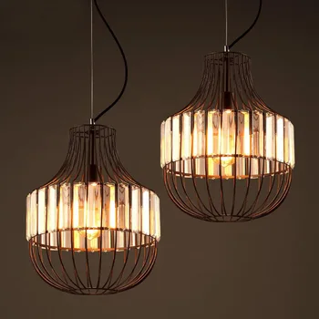 

retro industrial crystal iron cage pendant light personalized coffee bar living room restaurant hanging light