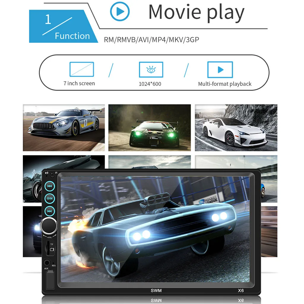 MUQGEW X6 7 дюймов 2Din автомобильный MP5 плеер HD стерео 12 в FM Радио экран MP3 USB2.0 Handfree FM аудио стерео#706G40 - Размер экрана, дюймов: 7"