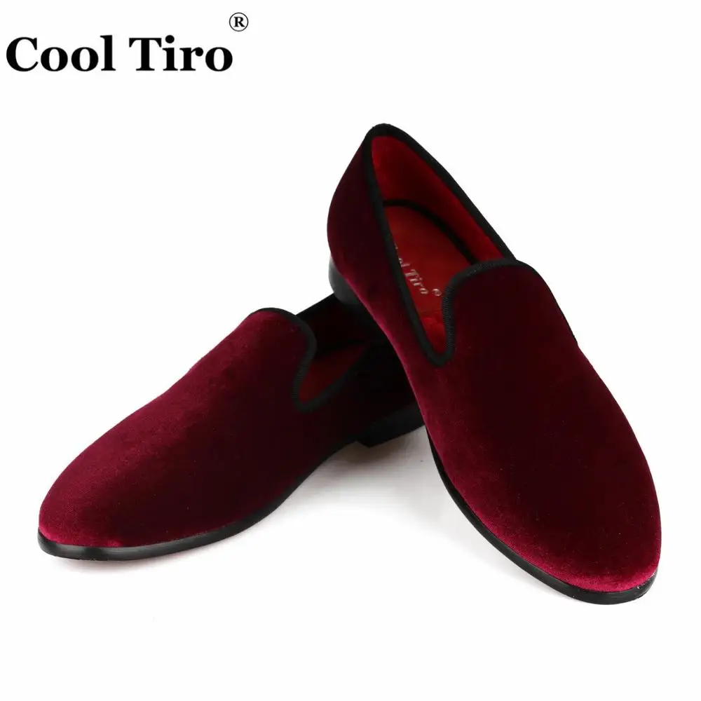Men Loafers Burgundy Velvet Dress shoes (3)