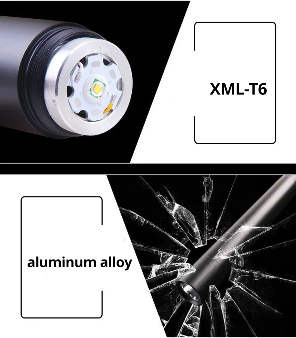  USB charger Super-T6 Self Defense 8000LM 3modes Built-in 2*18650 battery Baseball Bat LED Flashligh