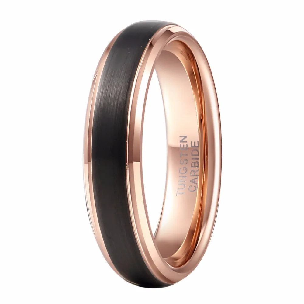 Soul Men 1 Pair Rose Gold Color Wedding Band 6mm Black for Men Cubic Zirconia Rings for Women Couples Promised Rings Set