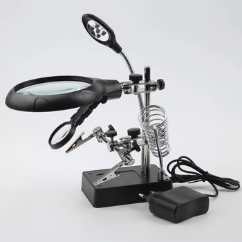 

Magnifying Glass With Auxiliary Clip Repair Dedicated Desktop Magnifier With 5LED Helping Third Hand Soldering Exchangeable Lens