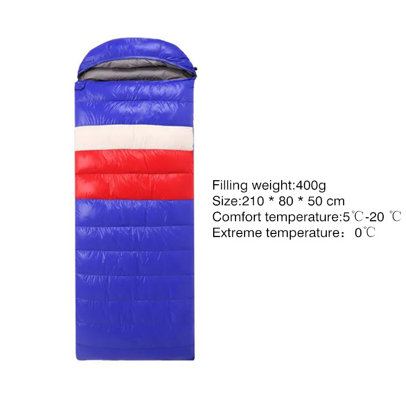Открытый Кемпинг вниз спальный мешок 400 г 600 г одиночный взрослый Сверхлегкий держать теплый поход скалолазания альпинизма наружного оборудования - Цвет: blue red white 400g