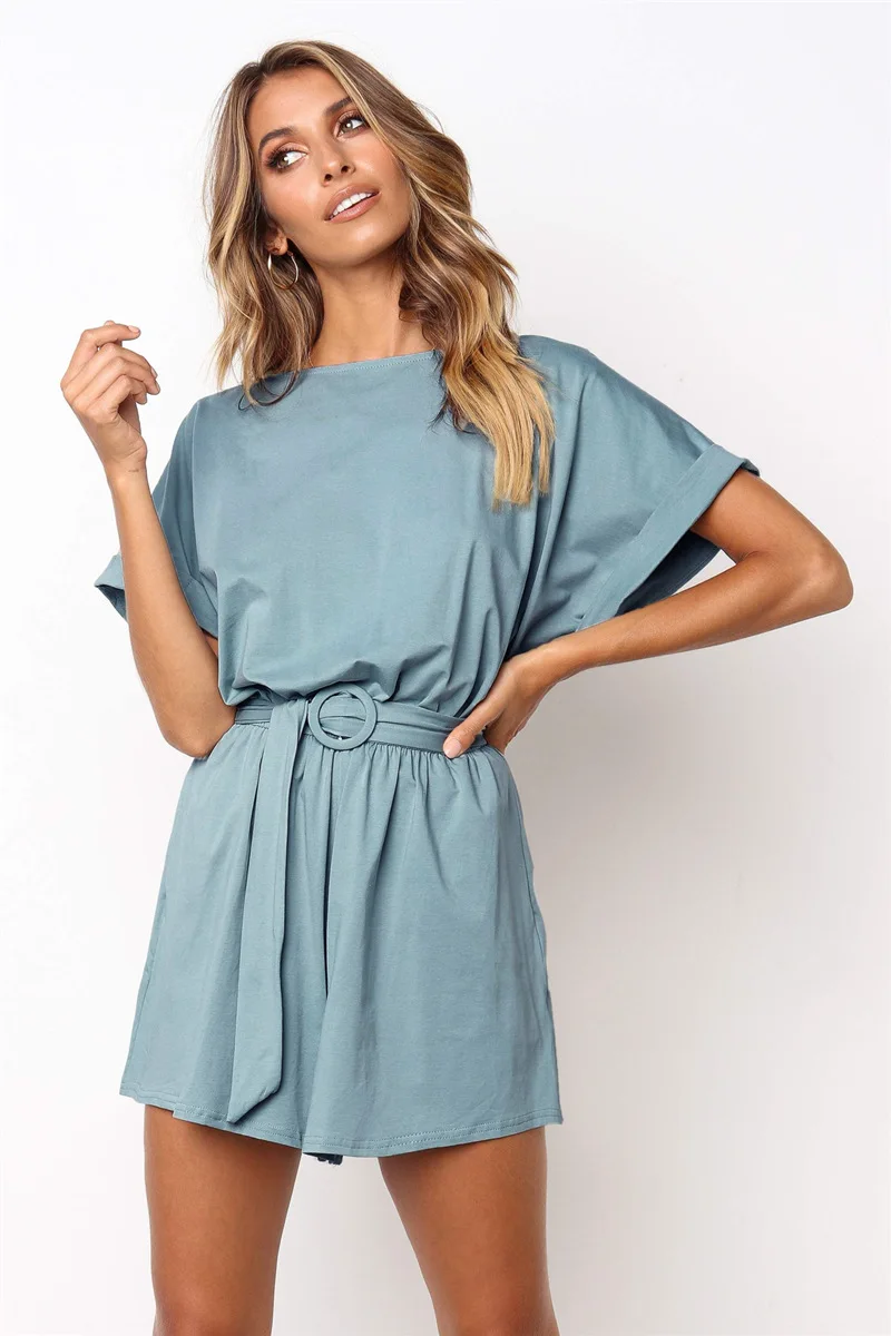 Summer Playsuit Women Fashion Belted Elegant Beach Romper Casual Short Sleeve Jumpsuit Summer Playsuit Women Fashion Belted Elegant Beach Romper Casual Short Sleeve Jumpsuit